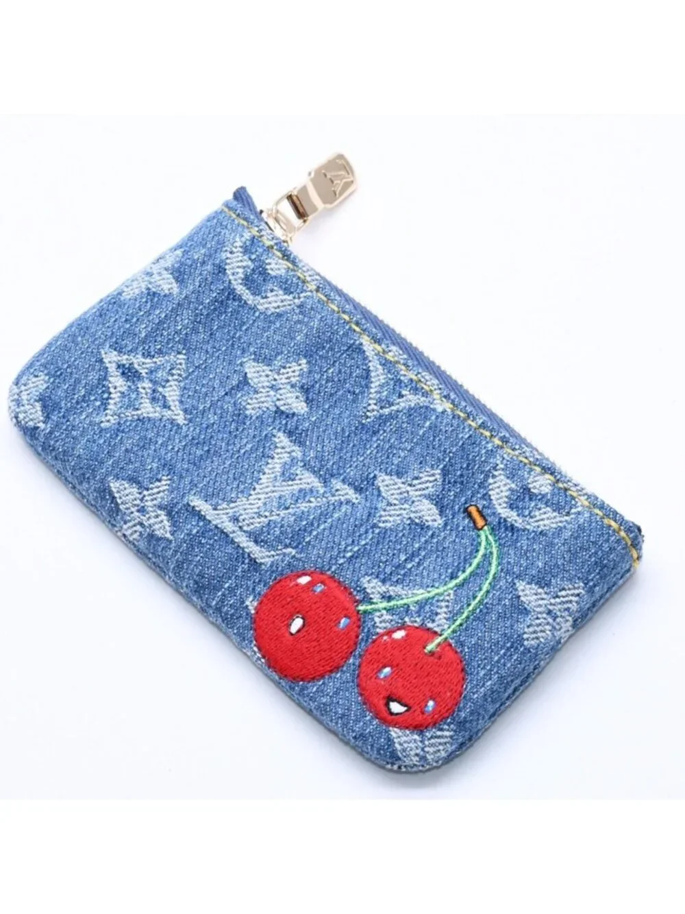 Louis Vuitton Pochette Cles Monogram Cherry Denim Coin Purse Takashi Murakami